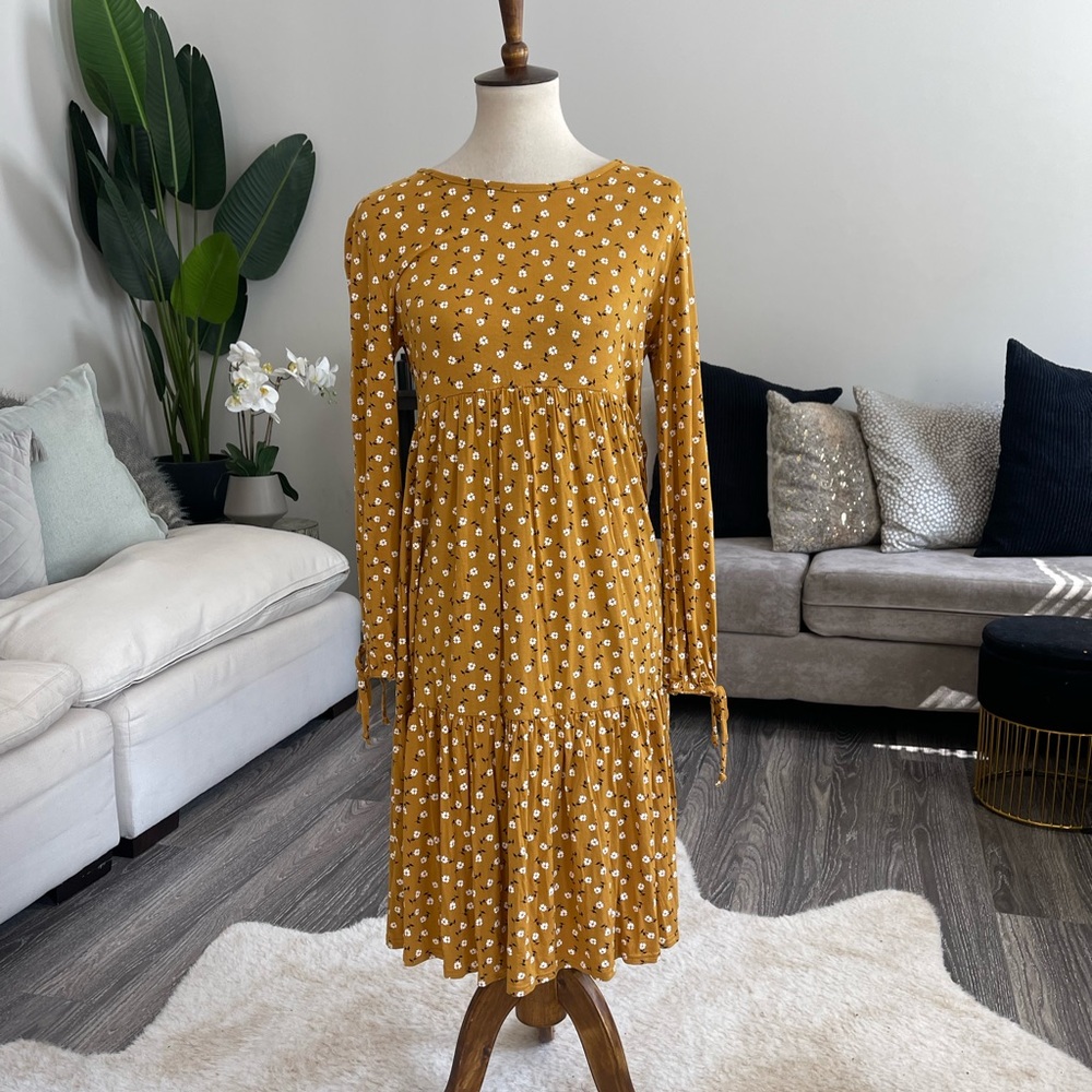 Yellow ditsy floral midi dress